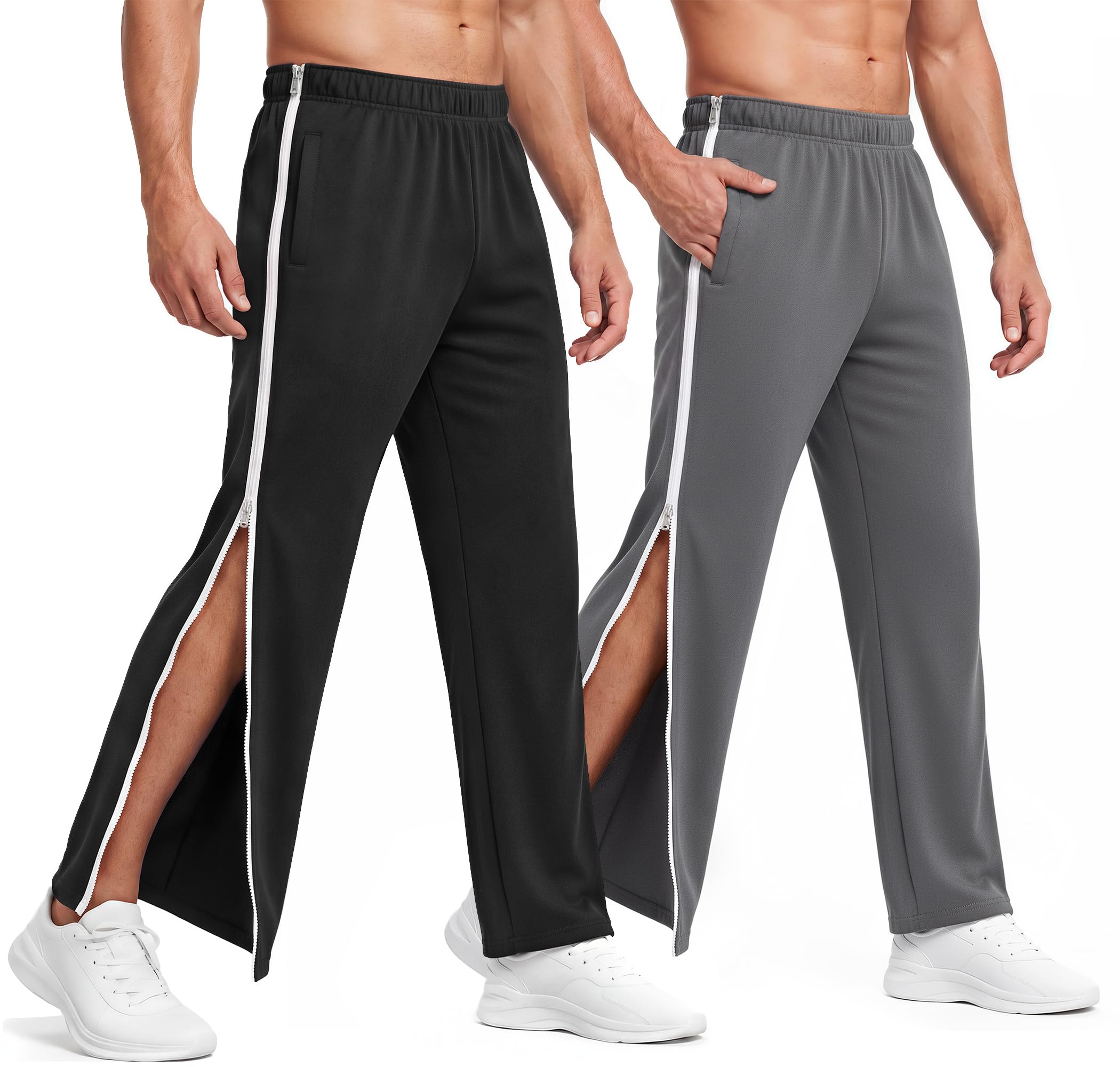 BULLIANT Pantaloni Jogging Uomo Chiusura Lampo Completa,Pantalone Riabilitazione Strappabile,Comodo Ampio Sportivo con Tasca