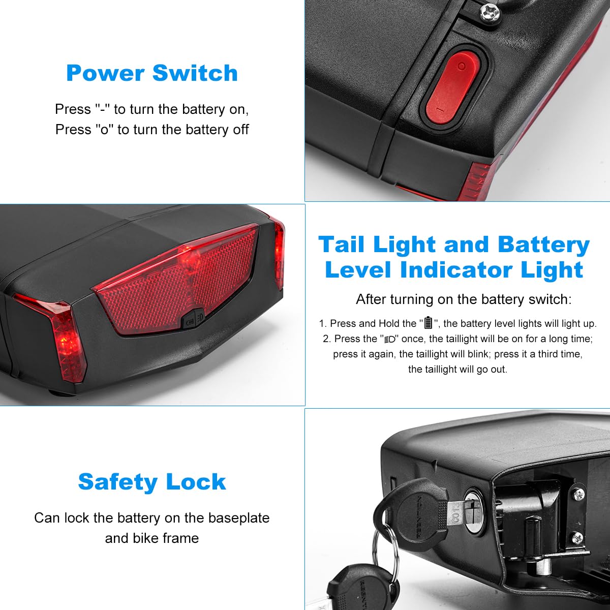 Batteria Ebike 36V 15AH Portapacchi - Per Bici Elettrica Con Caricabatterie E Luce Posteriore