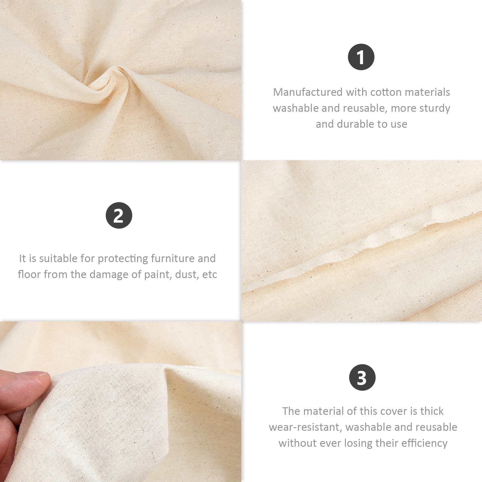 Lona de Pintura de Algodón Beige para Suelo y Muebles | Lavable y Reutilizable, Protección Resistente contra Manchas, Adecuado para Proyectos DIY y Reformas