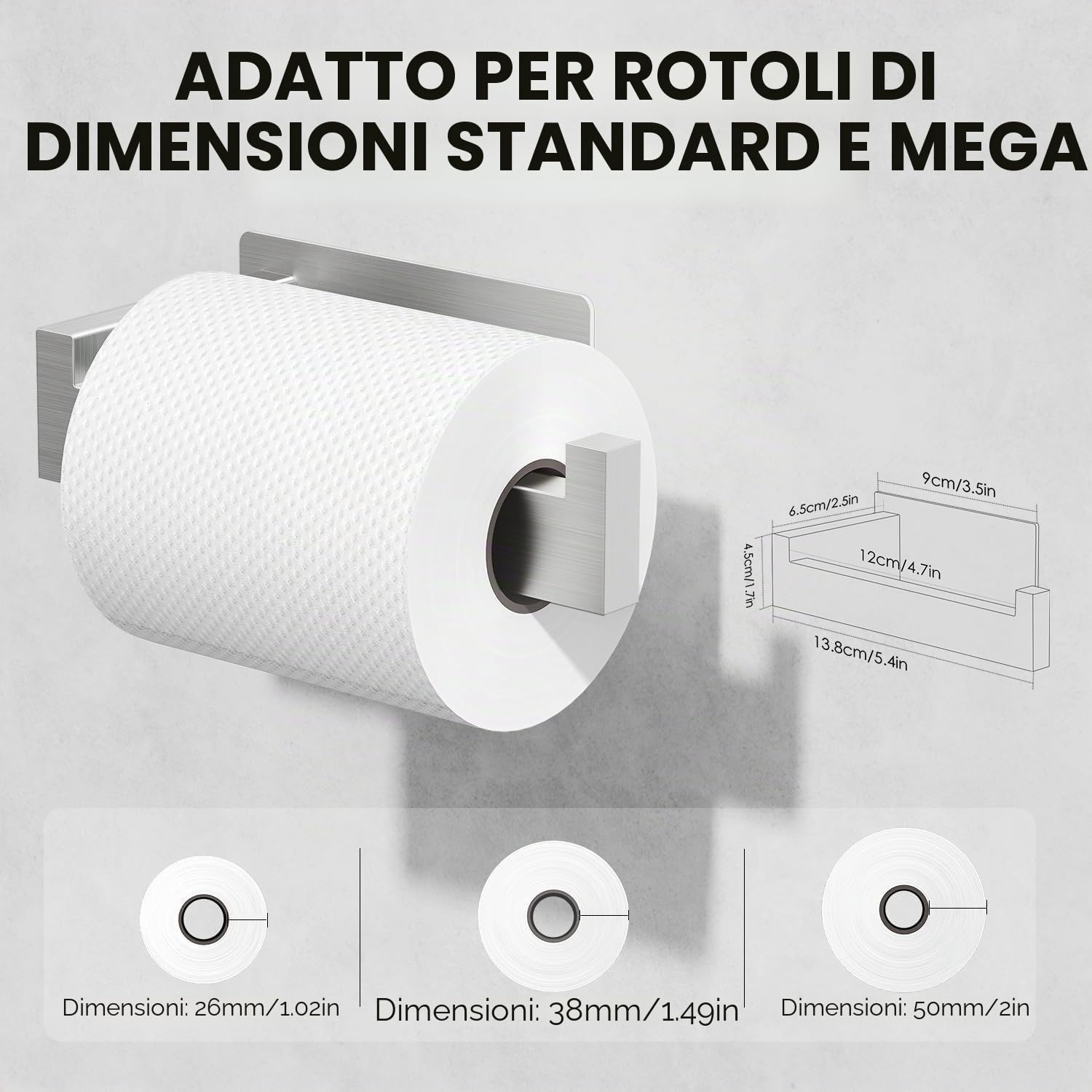 Auxmir Porta Carta Igienica 2 Pz Acciaio Inox 304, Portarotolo Carta Igienica Adesivo, Antiruggine, Senza Foratura per Bagno, Toilette, Argento