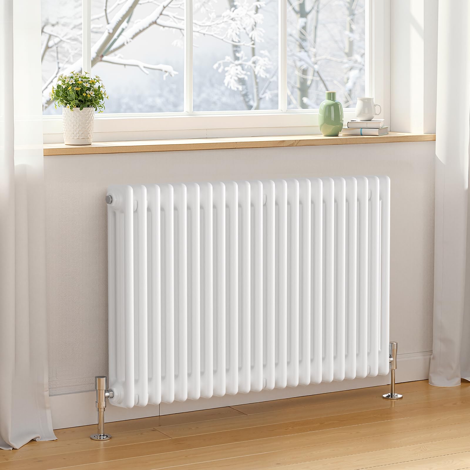 Heilmetz 600x1010mm Radiators Horizontal 3 Column Central Heating Radiator, Traditional Cast Iron Style Radiator Horizontal Designer with White Triple