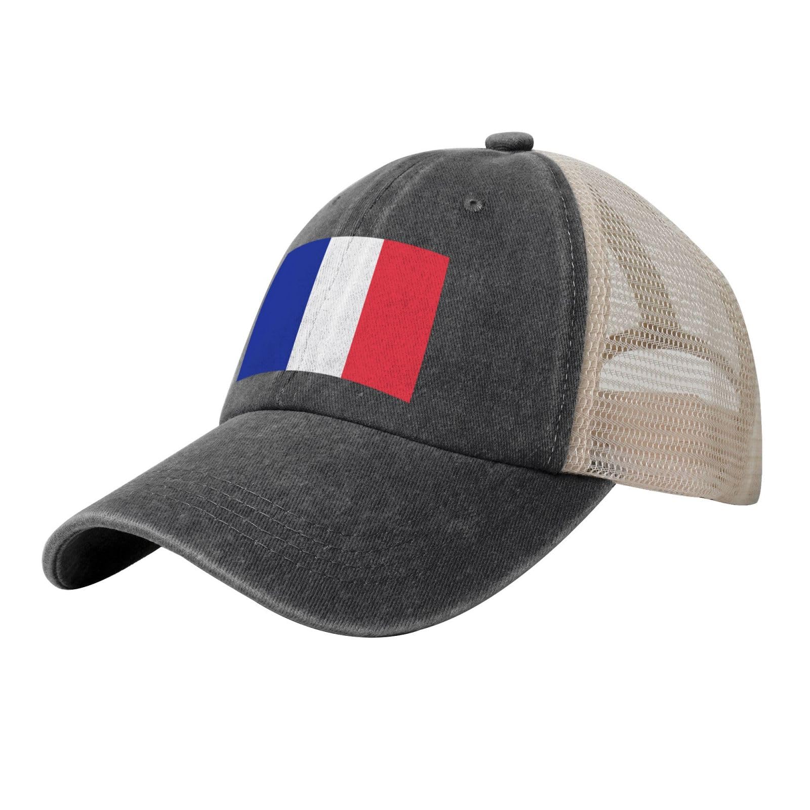 Ymlhaq Unisex Black French Flag Mesh Trucker Hat Mesh Snapback,Trendy Cowboy Cap For Sports And Headwear, One Size