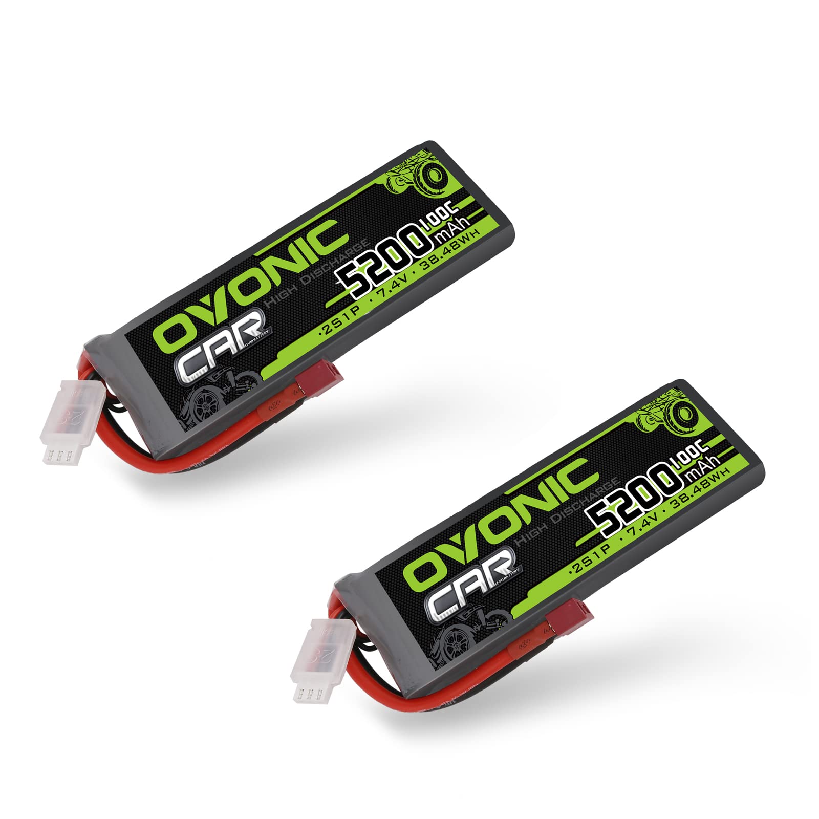 OVONIC 2s Batterie Lipo 5200mAh 100C 7.4V Custodia Morbida con Connettore per RC Elicottero RC Auto Camion Barca Hobby (2 pezzi)