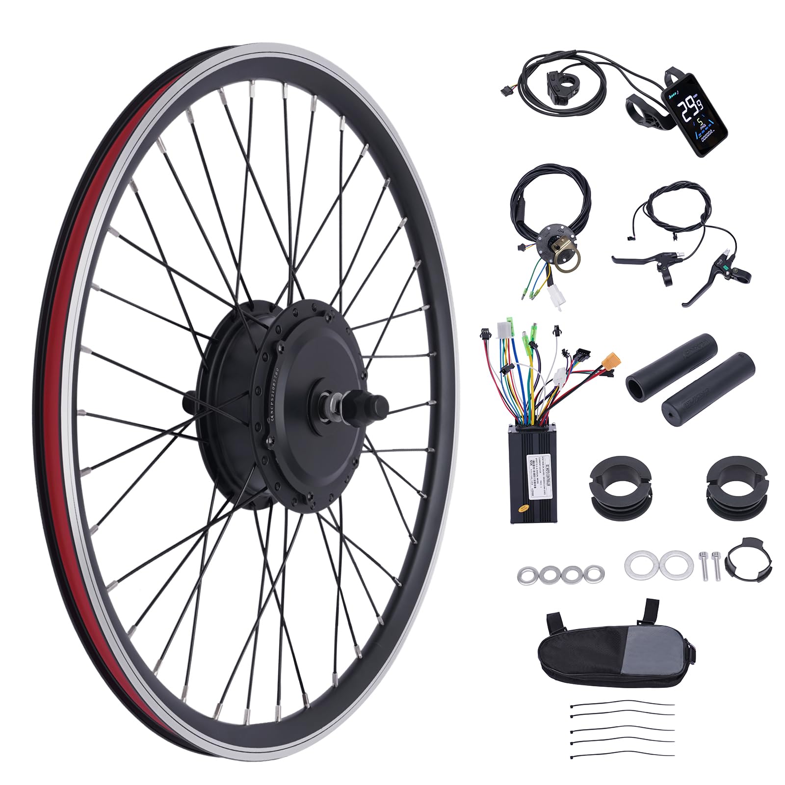 Electric Bike Conversion Kit 27.5" Front Wheel Hub Motor 36V 500W E-Bike Conversion Kit 5 Speeds Adjustable 40km/H Electric Bicycle Hub Motor Kit with LCD Display