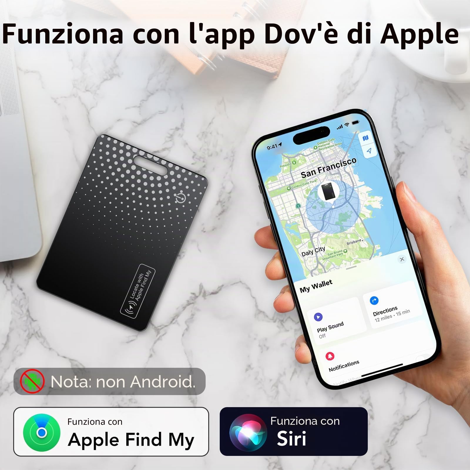 TIMU Air Tag Card Compatibile Apple Dov'è IP68 Impermeabile Wallet Tracker 1.7 mm Slim Smart Card Bluetooth Localizzatore per Valigie Portafoglio (Nero)