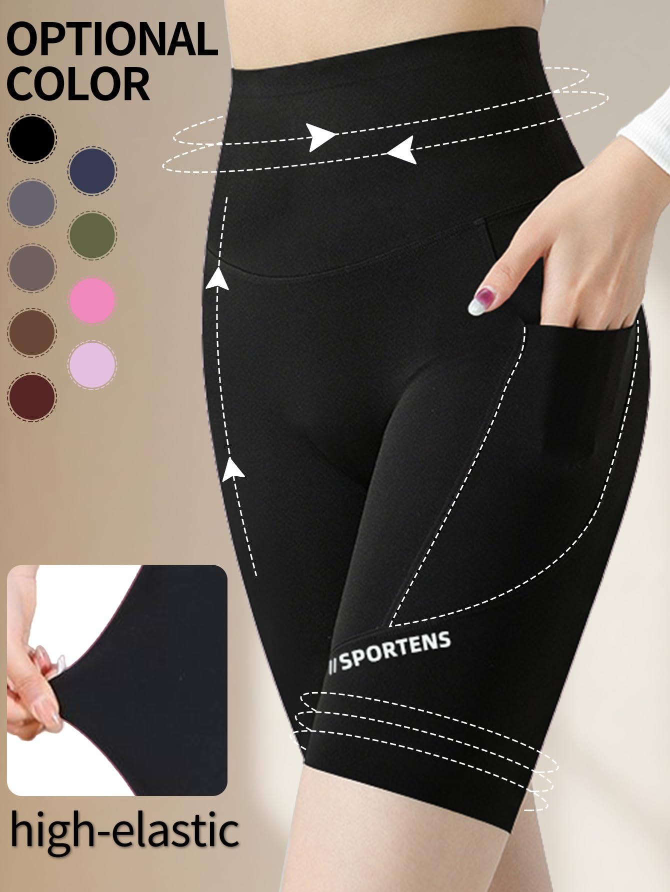 Pantalones cortos de ciclista para mujer con bolsillos, cintura alta de 8 pulgadas, control de abdomen, entrenamiento, yoga, correr, gimnasio, pantalones cortos deportivos — view 6