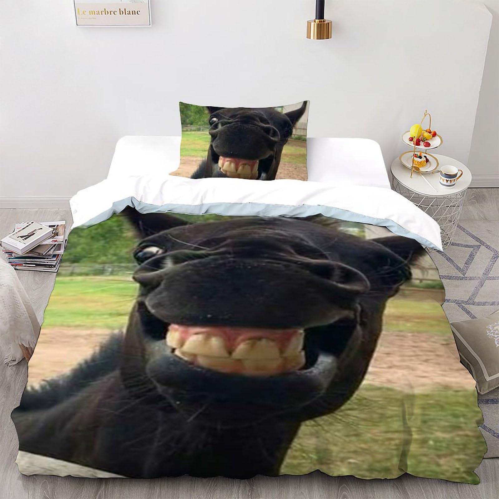 Housse de couette single animaux 3D en microfibre 135x200cm avec sa taie d'oreiller pour lit enfant