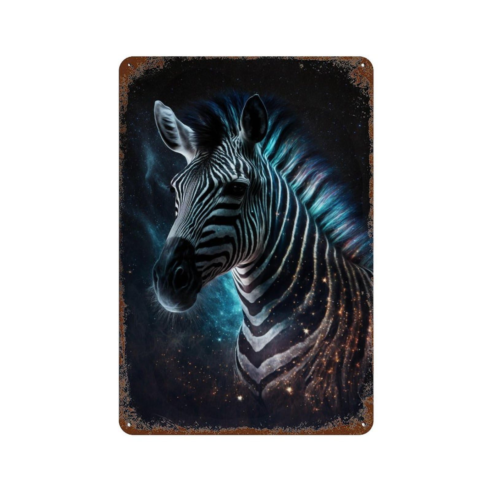 Rust Effect Cosmic Zebra Art Print-5 Rusty Metal Tin Sign 11.8"x7.9", Farmhouse Wall Decor for Cafe, Home Bar And Lounge Decor
