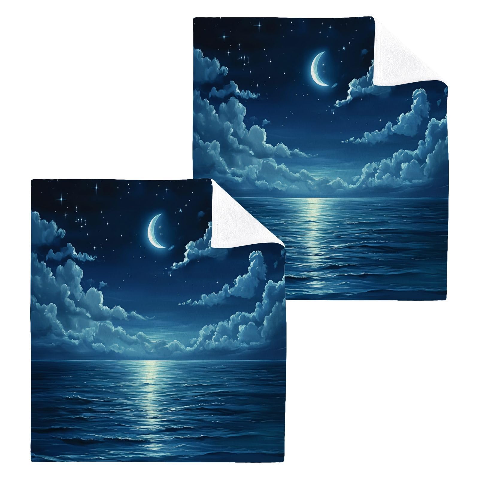 PaChyLuu 2 Pack Serene Night Sky Scene Cotton Washcloths Highly Absorbent Face Cloth Reusable Body Towels, Gentle for Sensitive Skin, 12 x 12 Inch
