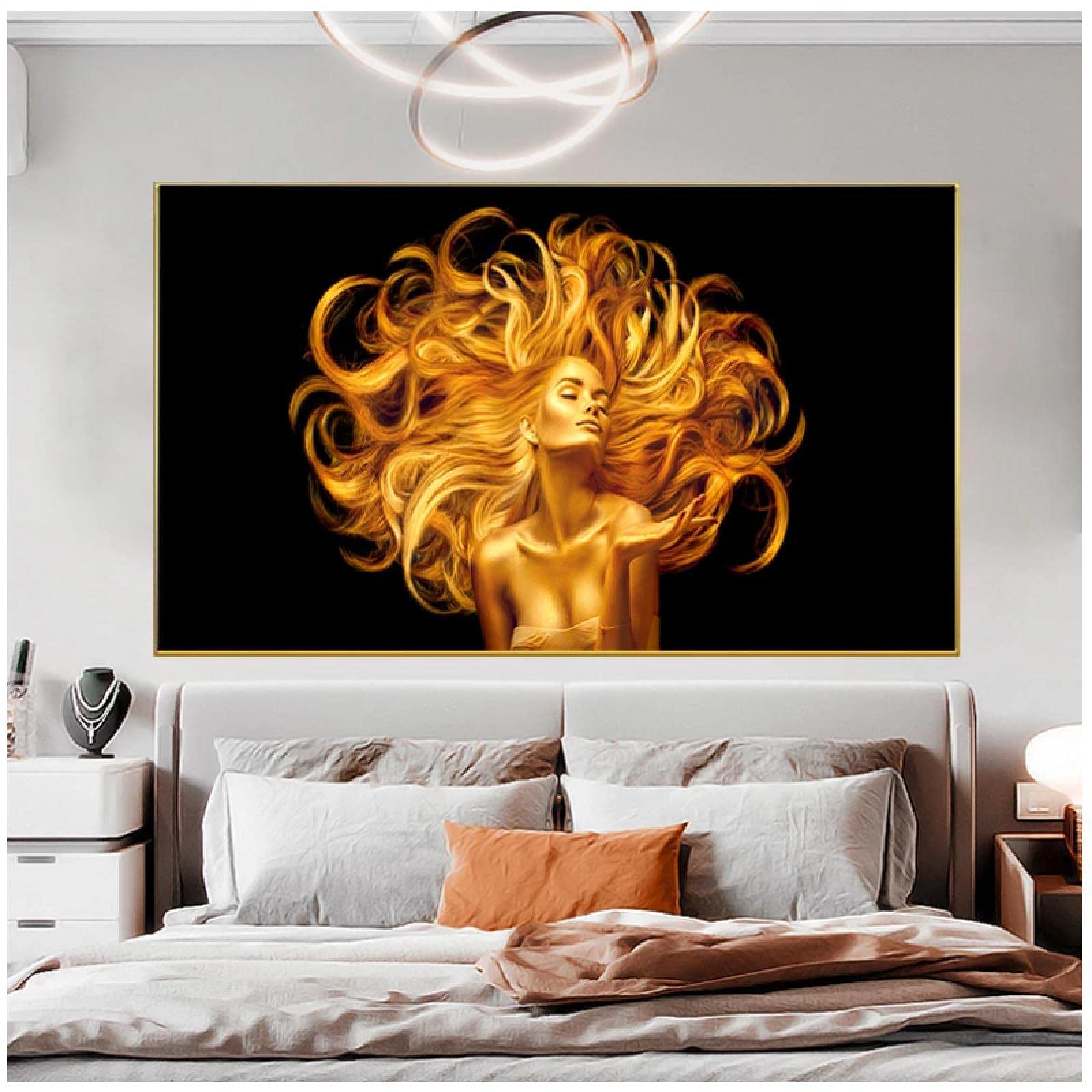 Amazon.co.jp: キャンバス絵画ゴールデンウーマンブロンドヘアポスター