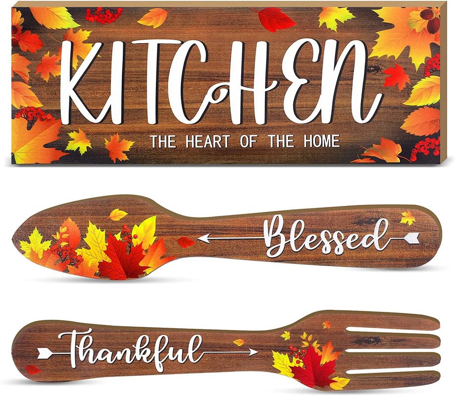 Image of Proxoto Kitchen Design Wooden Wall Hanging | Wall Hanger for HomeDecor |Wall Art | Gifts | Office | Wooden Home Decor Items|Wall Decoration | Pack of 3 (Multicolor)