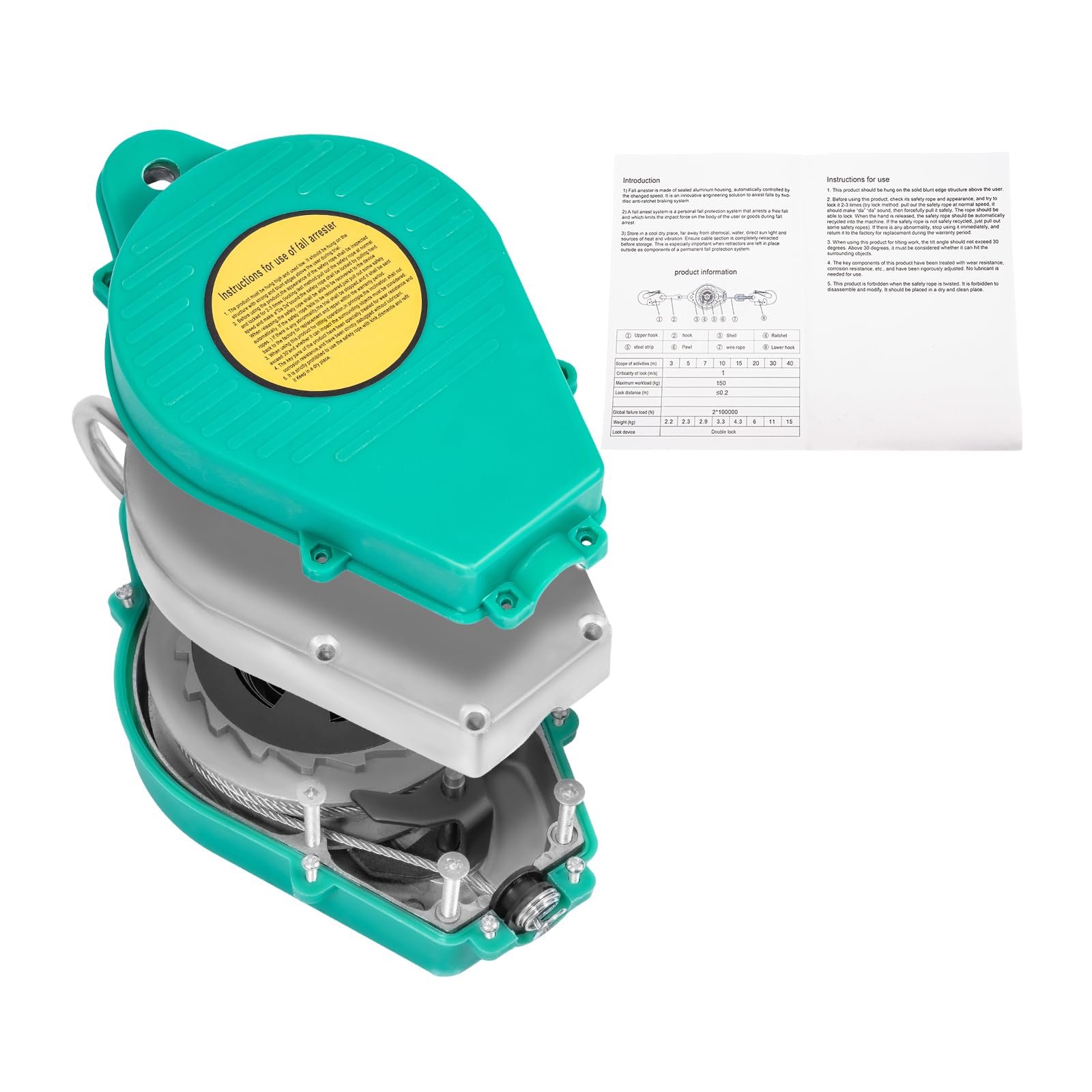 23ft Self Retracting Lifeline 330lbs Fall Arrester Lanyard Protect with Carabiner & Connector, Aluminum Alloy Retractable Safety Harness Lanyard r for Roofing Construction