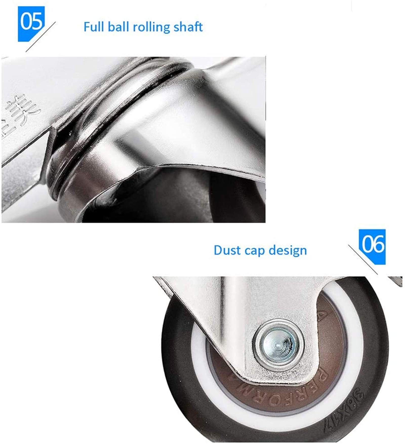 Roue Universelle Robuste de 1,5/2"avec Freins roulettes de Meubles Lit de bébé Charge maximale 108 kg Protéger (sans Rayures/Bruit) avec vis/Roulette 4pcs,B,1.5in(38mm)