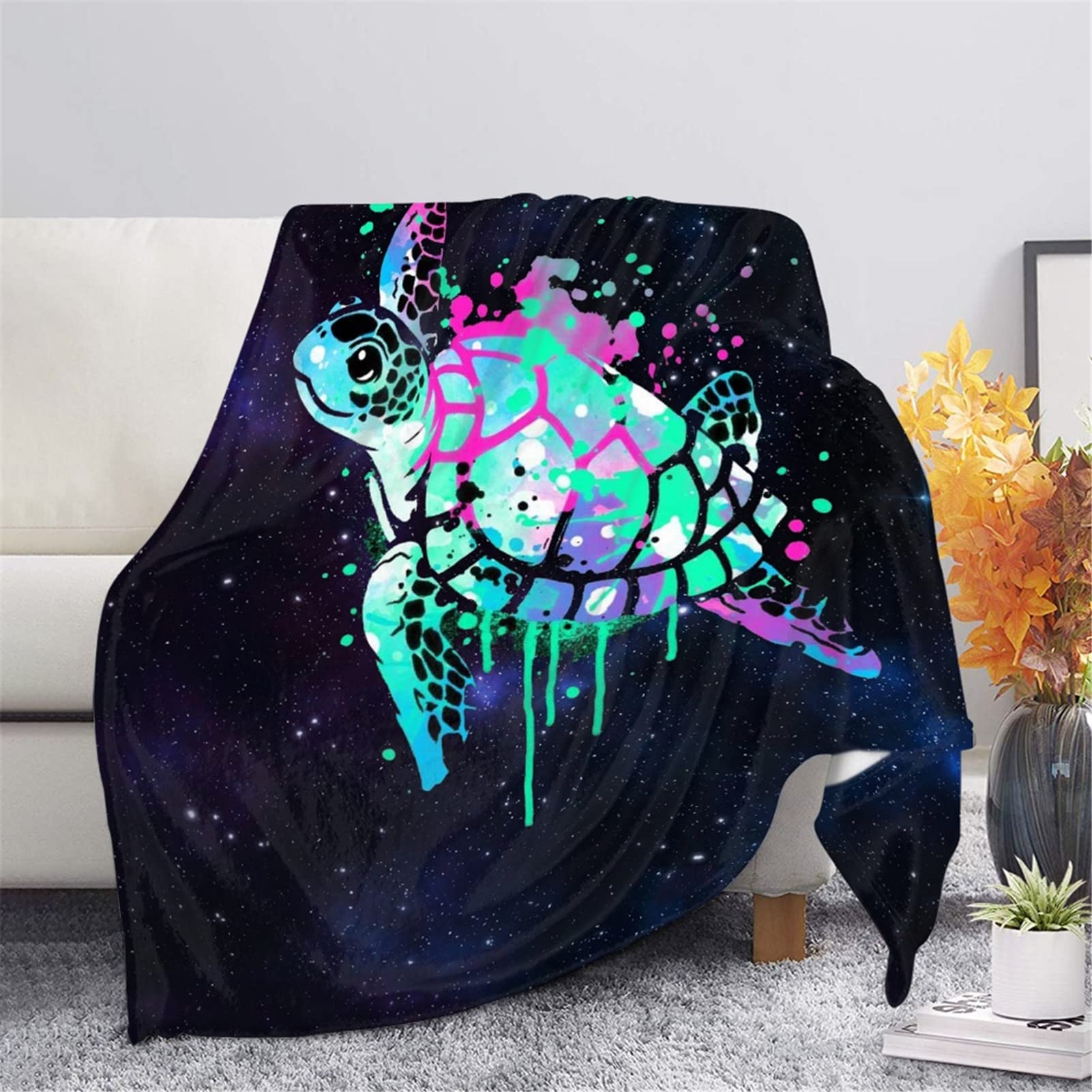 Showudesigns Galaxy Sea Turtle Throw Blanket 27x40 Inch Home Decorative Throws Blankets Flannel Bed Blanket for Kids Adults Washable Couch Throws