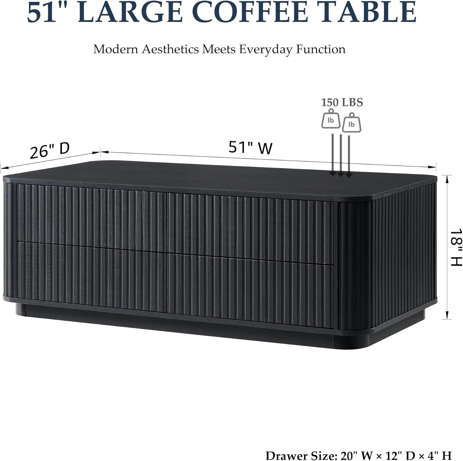 JXQTLINGMU 51" Fluted Coffee Table - Image 2
