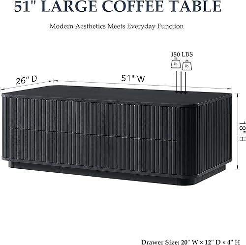 Miniatura 2 de JXQTLINGMU Mesa de centro estriada de 51" Negro