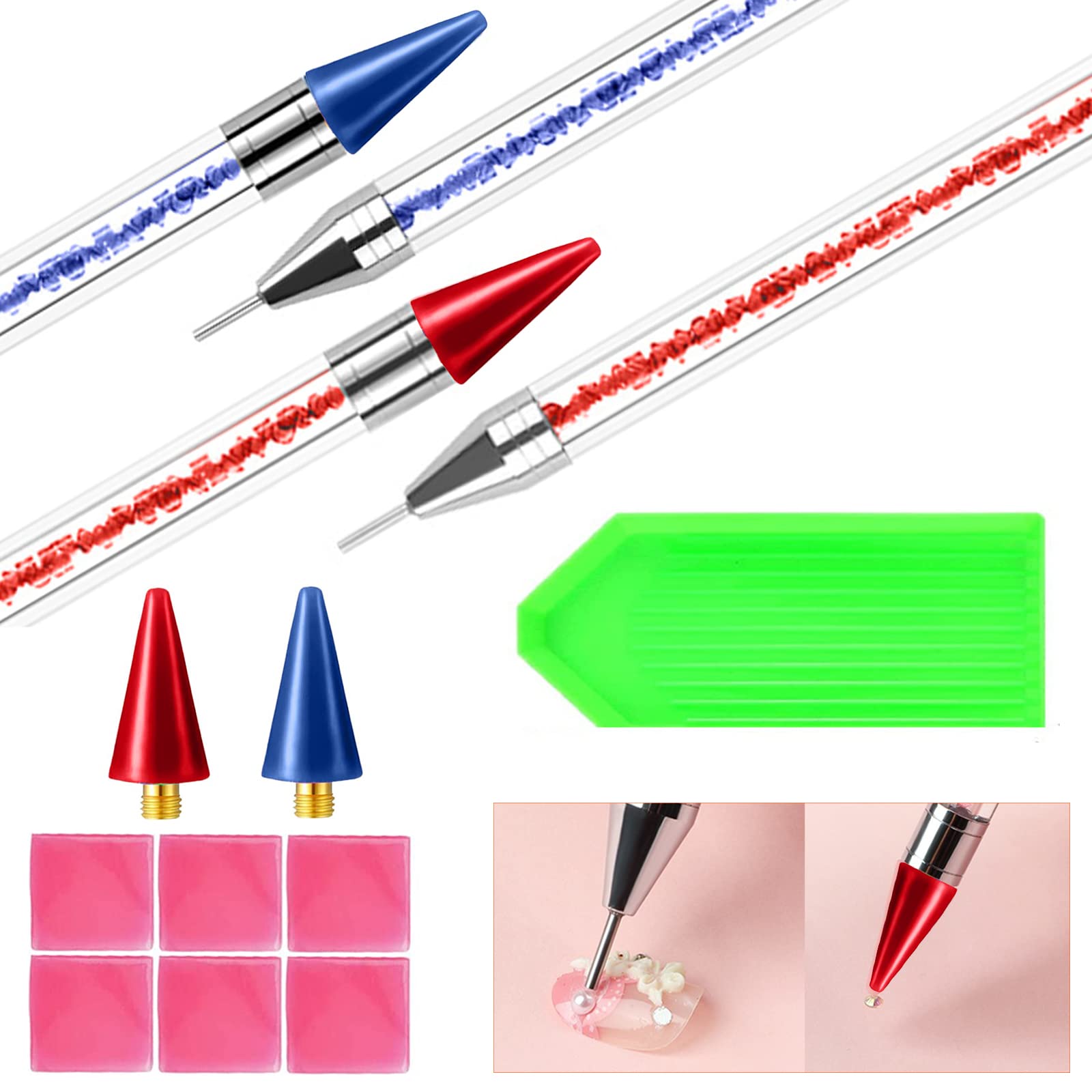 2 Penne Per Pittura Diamante - Doppia Punta Con Cera E Acciaio - Per Nail Art E Decorazioni