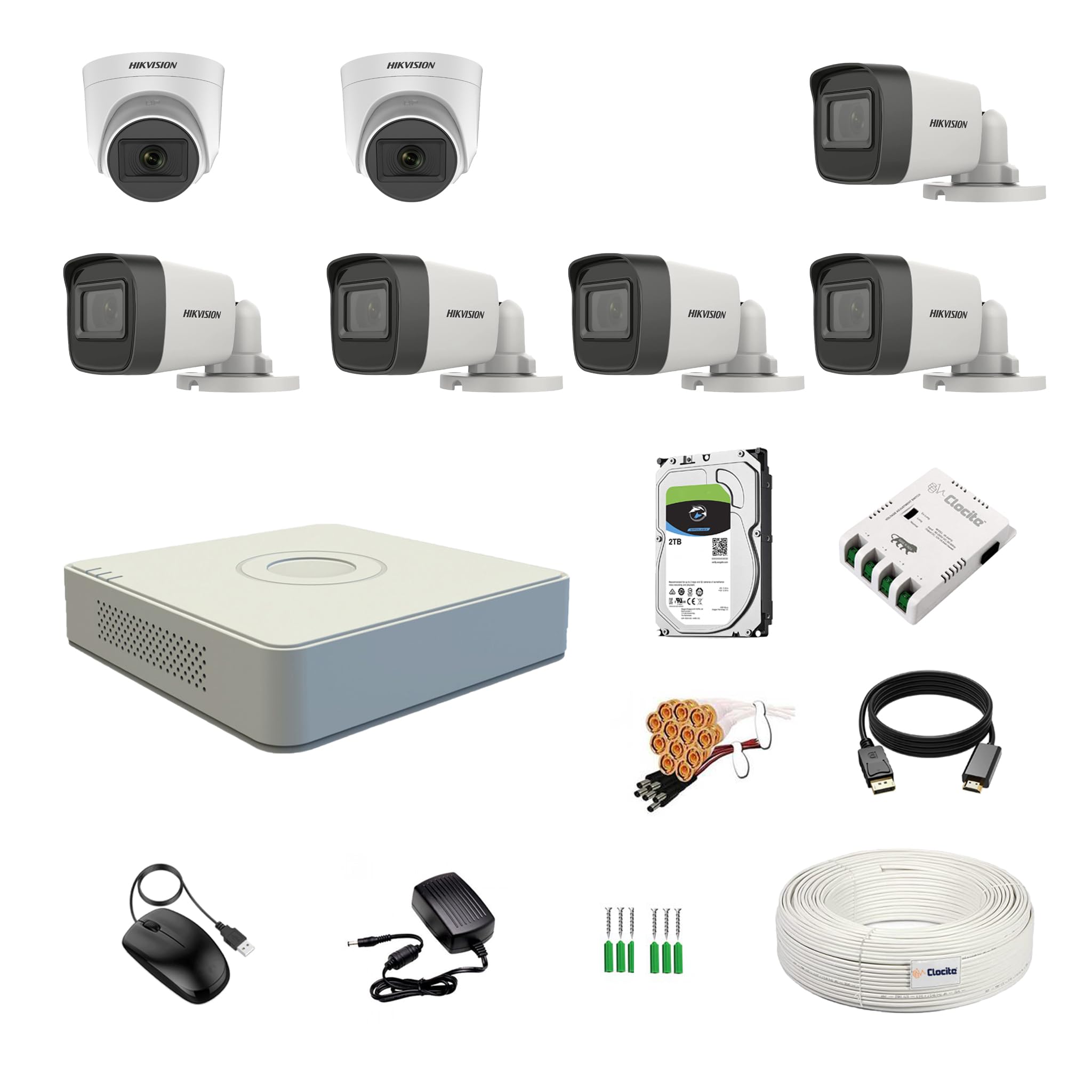 Hikvision 8 Channel DVR Kit - 5MP Cameras & 2TB HDD -24