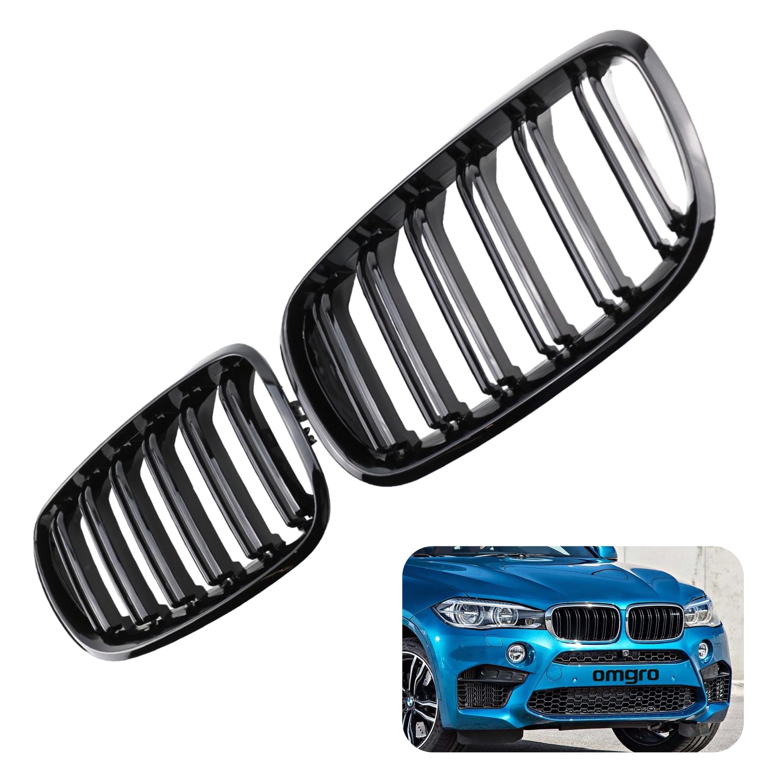 Front Replacement Kidney Grille for BMW X5 E70 X6 E71 (2007-2013), Double Slats, Gloss Black, Crafted from Durable ABS Material