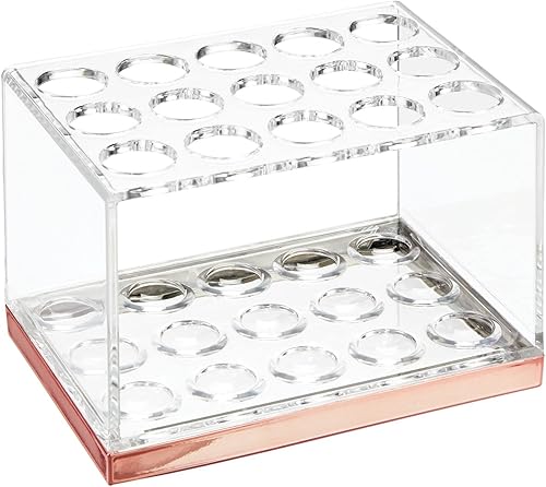 Miniatura 9 de mDesign Organizador de almacenamiento de brochas de maquillaje de plástico con 15 ranuras para encimera de baño, tocador para sostener lápices de