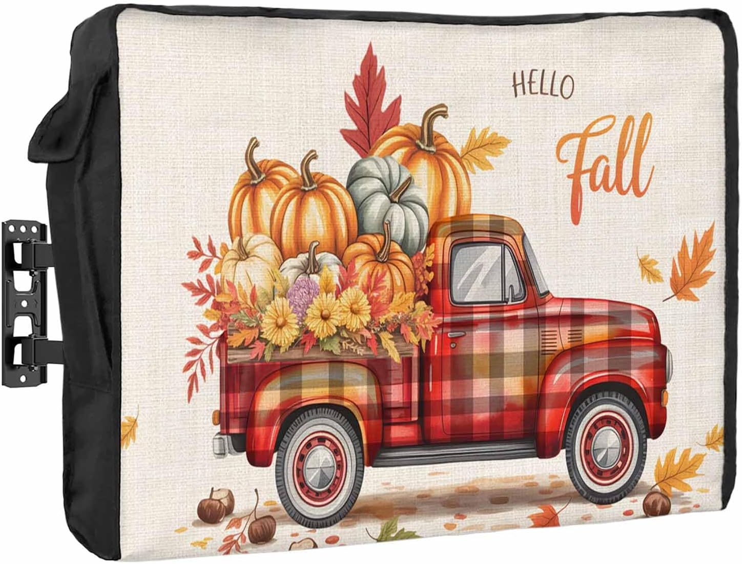 T&H XHome Thanksgiving Truck Outdoor TV Cover Pumpkin Fall Leaves Linen Waterproof and Weatherproof 52"-55" LCD Movable Shield TV Display Screen Protector Outside Television Covers 52" Wx30 H