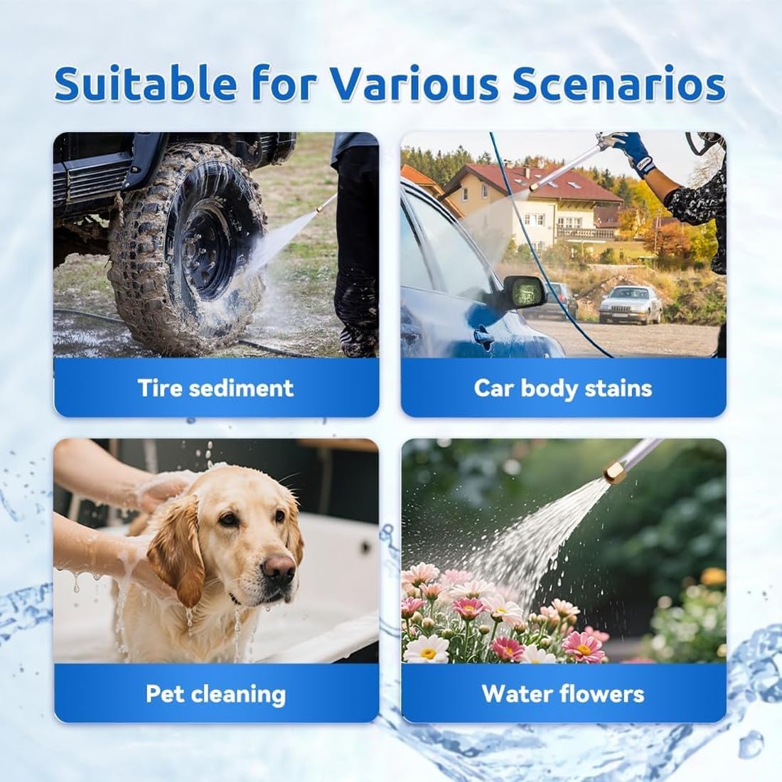 Pressure Washer, 2-in-1 Portable Power Washing Nozzle, Jet Nozzle Power Washer for Garden Hose, Lightweight & Durable, Perfect for Car, Fence & Patio (Black)