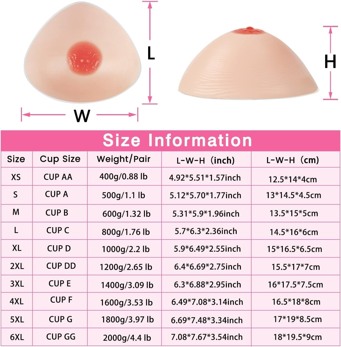 Pechos de Silicona Triangulares Forma de Pecho de Silicona Formas de Pecho Pechos Postizos Artificiales para Mastectomía Prótesis Travestis Travestis formas/C/4XL