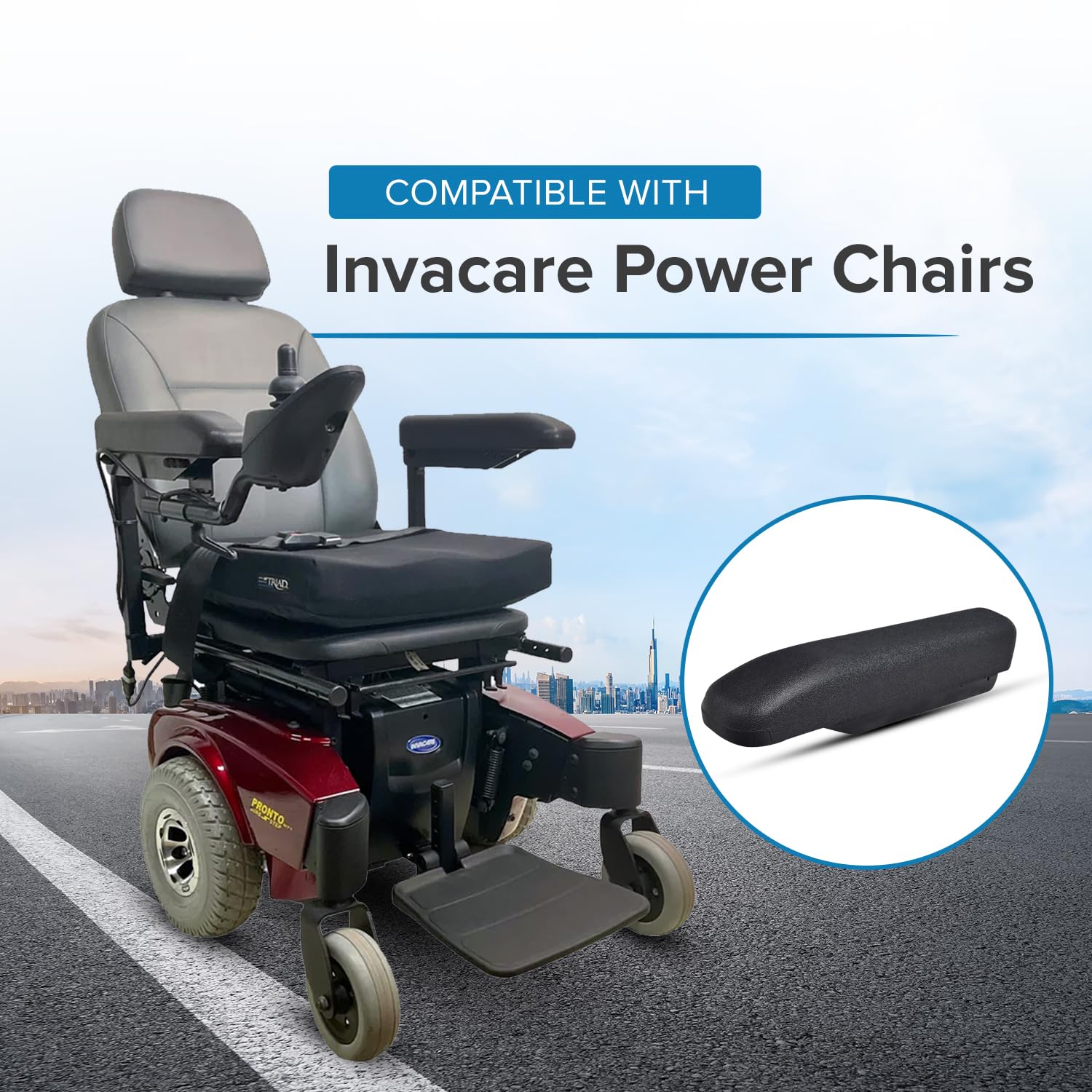 AlveyTech Almohadilla de apoyabrazos de uretano de longitud completa para sillas eléctricas Invacare