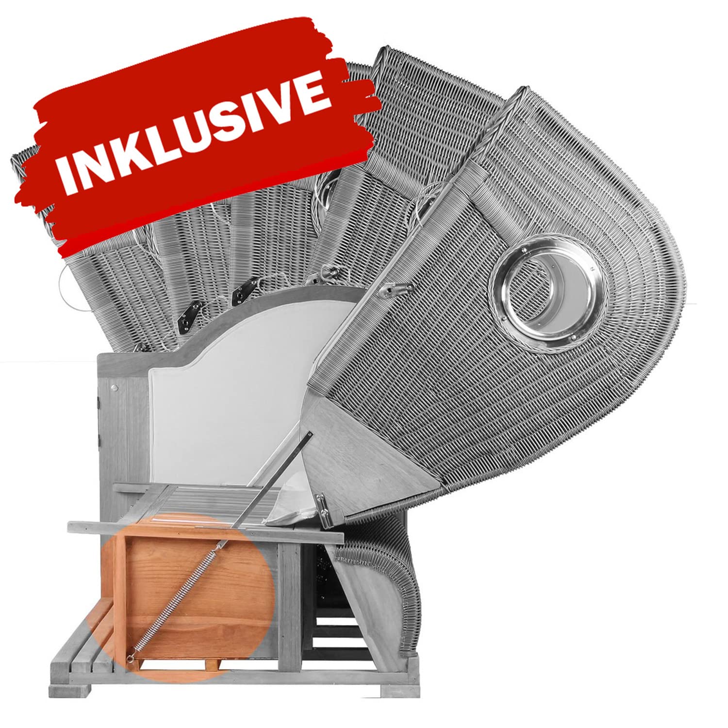 bene living Strandkorb-Set Ammersee 2-Sitzer Mahagoni Washed Grey - PE Koboo Grey - Modell 500 - Liftersystem