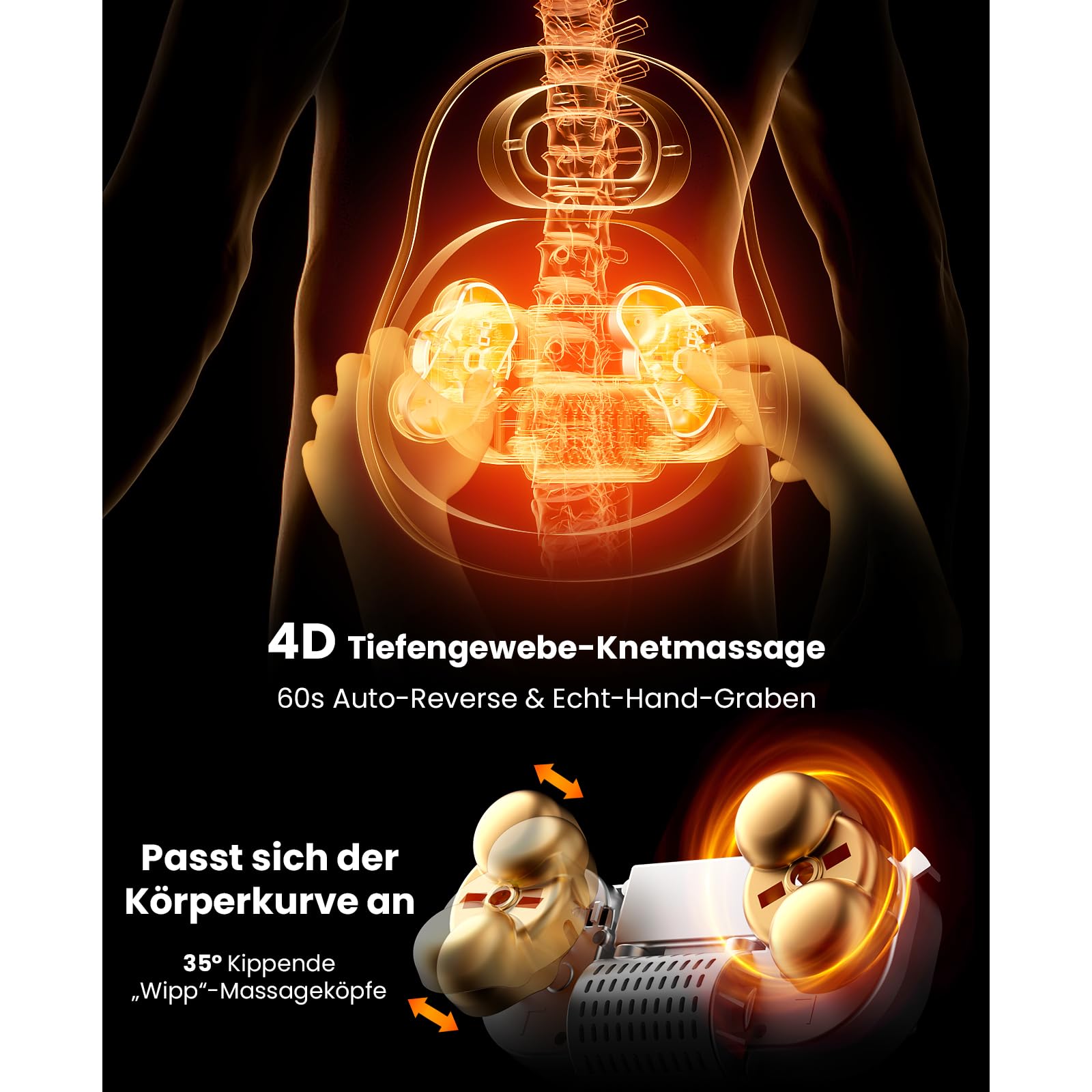 BOB AND BRAD Kabelloses Rückenmassagegerät mit Wärme zur Schmerzlinderung, EZBack Go 4D Shiatsu Nackenmassagegerät, Massagekissen für Nacken Rücken Schultern Lendenbereich, Büro Auto Zuhause