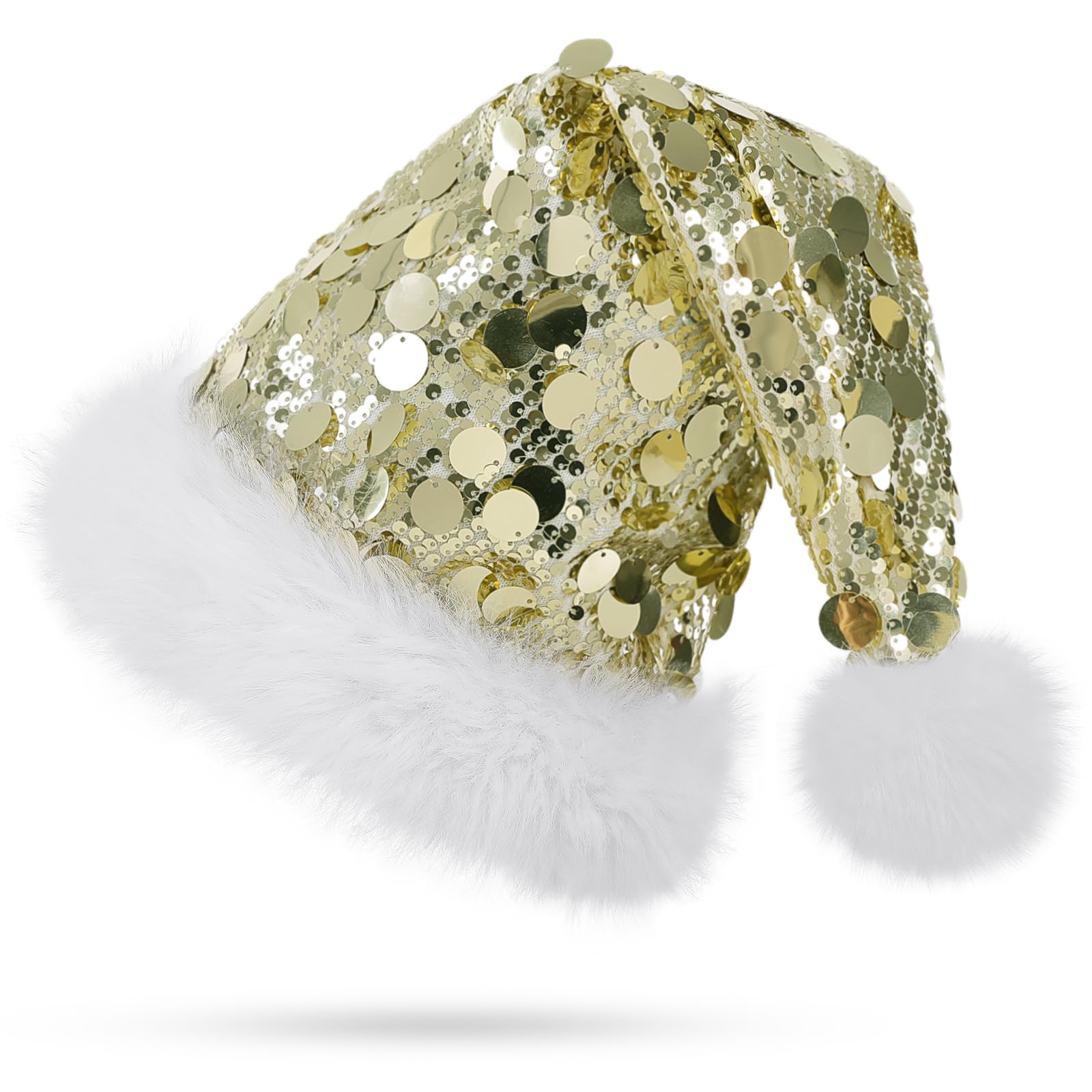 KONVINIT Sequin Christmas Santa Hat Glittery Festive Santa Clause Hat, Fluffy & Durable for Holiday Celebrations