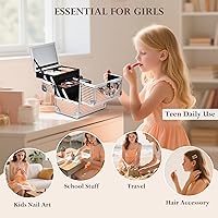 Vista 8 de FRENESSA Makeup Case Train Case Portable Makeup Box with Mirror Lock Box Travel Cosmetic Train Cases Hard Makeup Organizer for Nail Craft Storage