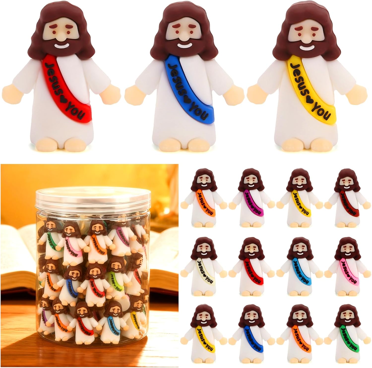 fyjous Easter Egg Fillers- 90 Pack Little Jesus Figures, Jesus Loves You Figures, Mini Jesus Figurines Bulk for Basket Stuffers, Baby Jesus Miniature Figurines to Hide and Seek