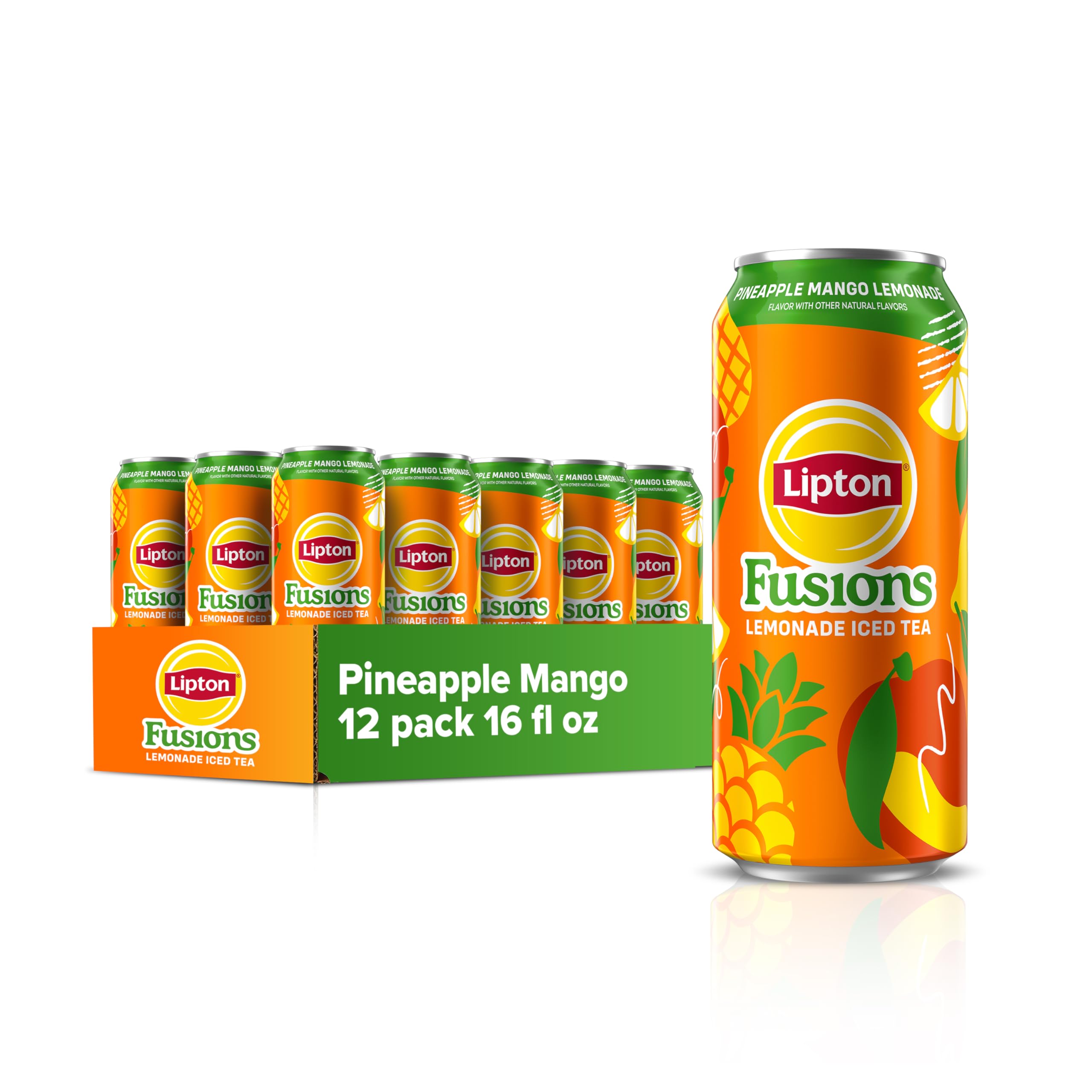 LiptonFusions, Pineapple Mango Lemonade Iced Tea, 16 Fl Oz Cans (Pack of 12)