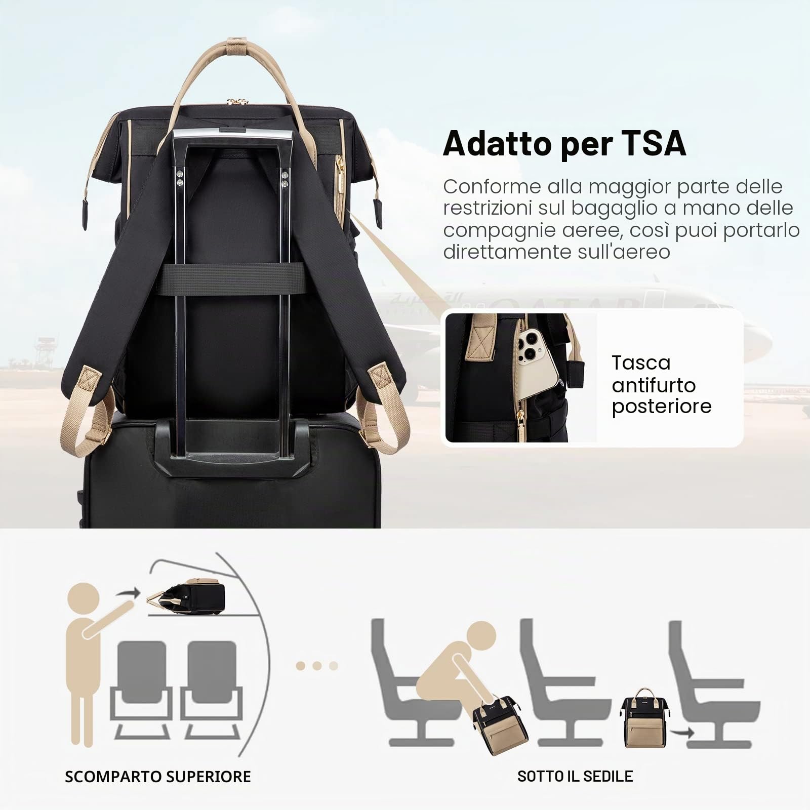 LOVEVOOK Zaino Porta PC Donna, 15,6 Pollici Impermeabile Computer Backpack Antifurto con Porta USB e Scomparto per Laptop per Scuola Università Viaggi Lavoro Aereo Ufficio, Kaki Nero
