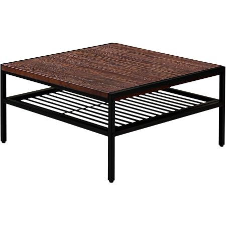 Amazon Co Jp Sanctum センターテーブル 正方形 68cm おしゃれ テーブル 天然木 無垢材 木製テーブル 収納付き リビングテーブル ヴィンテージ アンティーク ウッドテーブル ダークウッド ホーム キッチン