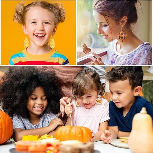 Miniatura 5 de Whaline Hojas de cuero sintético de otoño de 8 x 12 pulgadas, diseño a rayas, hojas de arce, tela de cuero sintético brillante, naranja, rojo,