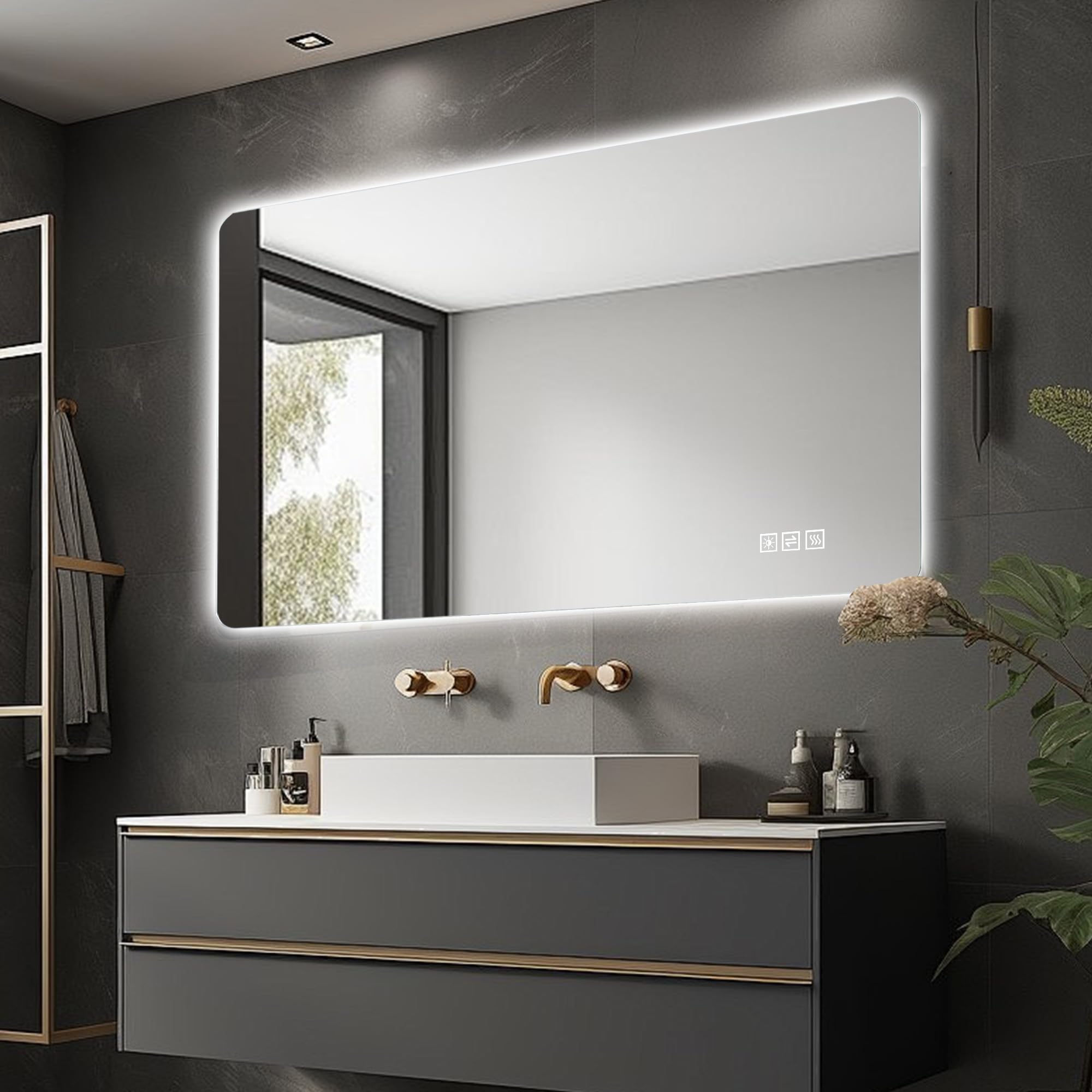 Espejo de baño con iluminación LED, 60 x 120 cm, antivaho, regulable | Blanco cálido 3000 K, blanco neutro 4000 K, blanco frío 6000 K, función de memoria, IP44, montaje horizontal o vertical