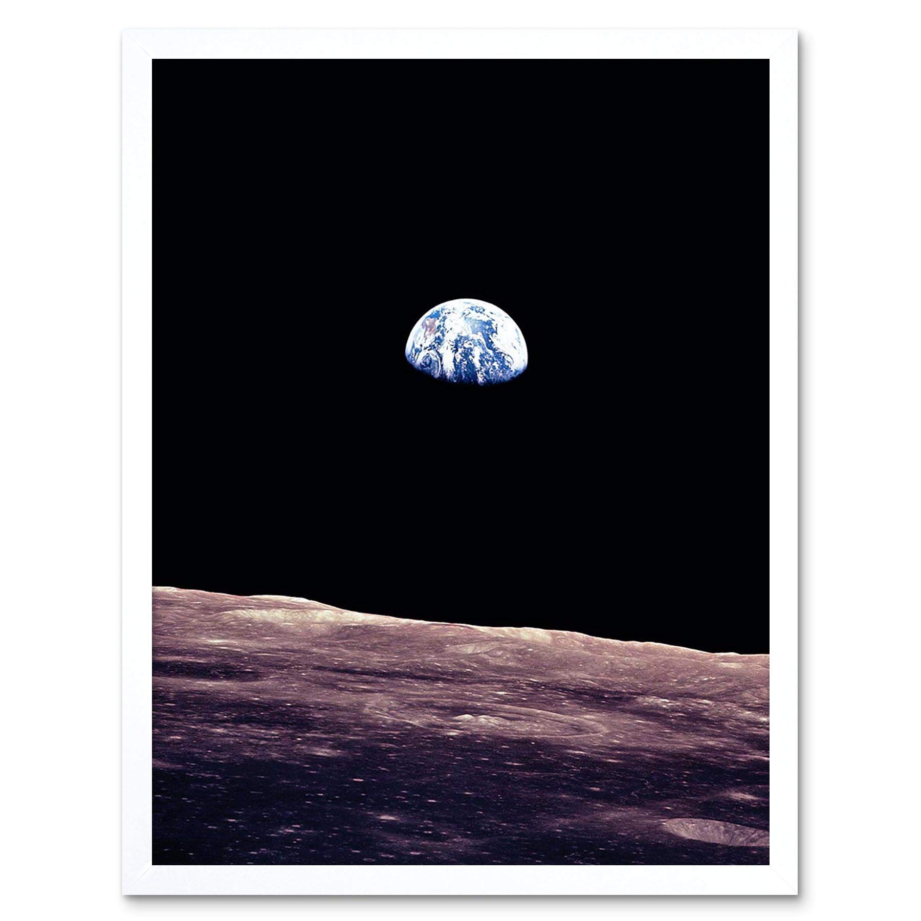 Wee Blue Coo Space Photo Planet Earth Lunar Surface Moon Landscape USA Art Print Framed Poster Wall Decor 12X16 Inch