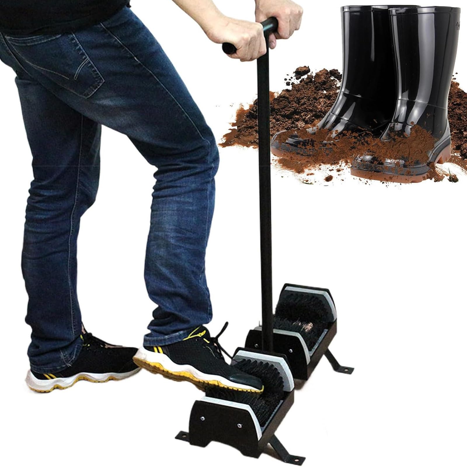 Limpiador de Suelas para Exteriores, Cepillo para Botas y Zapatos con Mango y Base Fija al Suelo, Duradero y Eficaz contra el Barro (Apto para Jardines y Campos de Golf)