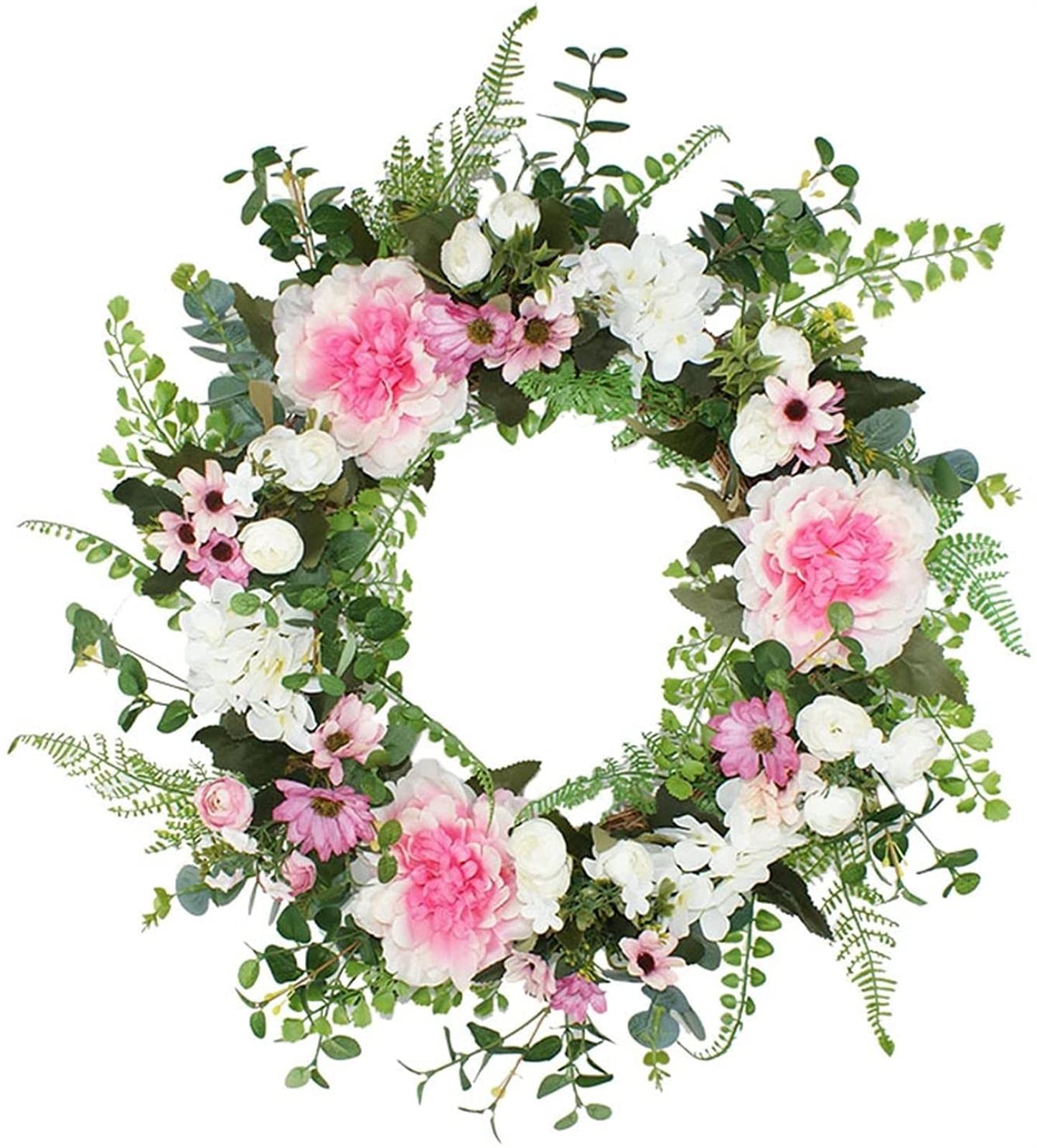 Artificial Wreath Decorative,Artificial Pink Flower Front Door Wreaths for Spring Floral Wreath Garland Wall Decoration Wedding Party Festival Decor,for Festival Celebration Front Door/Wall/Fireplace