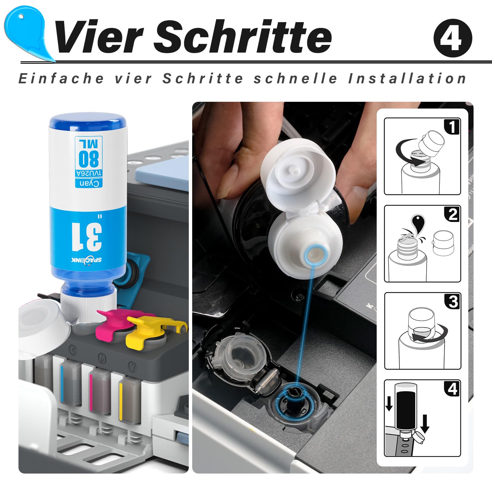 Inchiostro per stampante 31 32XL compatibile con stampanti HP Smart Tank Plus 555, inchiostro 31 32 XL per Smart Tank 5105 5106 5107 7005 7006 7605 7305 7306 455 515 519 530 558 558 555 9 570 655 670