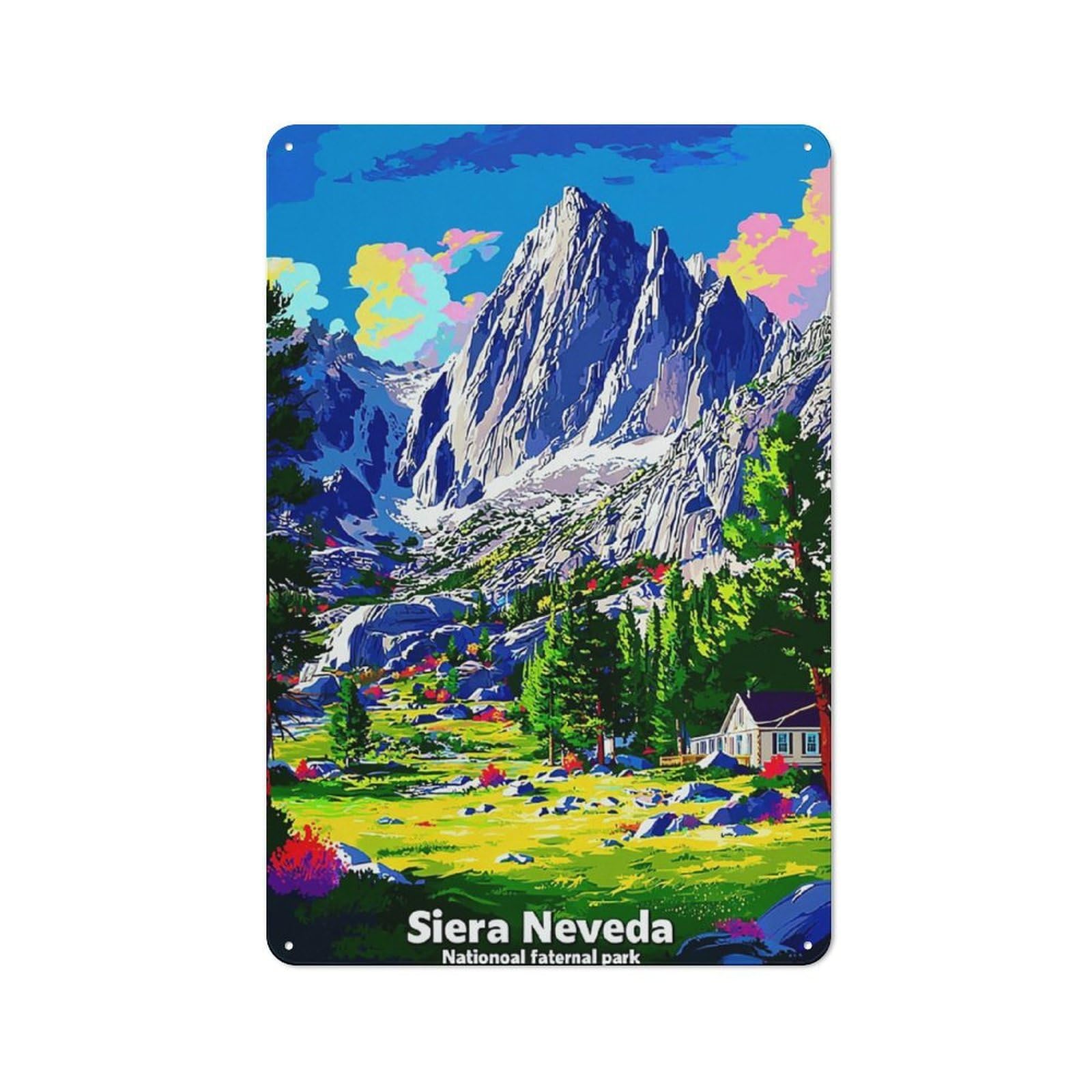 Junmoney Sierra Nevada National Park Nature's Majesty Tin Wall Plaque With Design 30X20cm, Country Vintage Cottage Wall Art For Kitchen, Cottage, Porch Or Garden Room