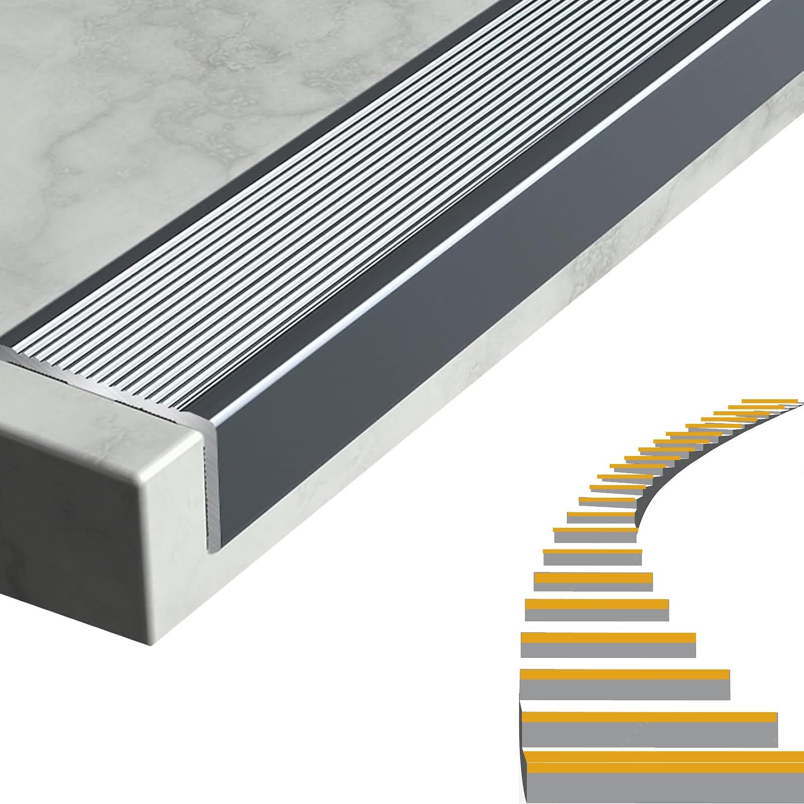 3.3 Ft L-Shape Step Edge Trim, 2.3 mm Thickened Non-Slip Waterproof Outdoor Indoor Aluminium Step Edge Protector(Grey,30 x 20 mm)