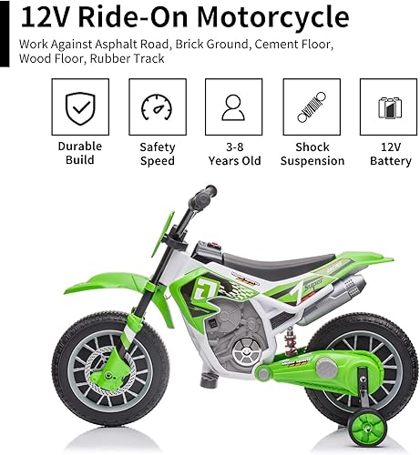 Miniatura 3 de AOKOY Motocicleta eléctrica para niños de 12 V con batería eléctrica para niños, juguete de montar motocicleta eléctrica recargable con ruedas de