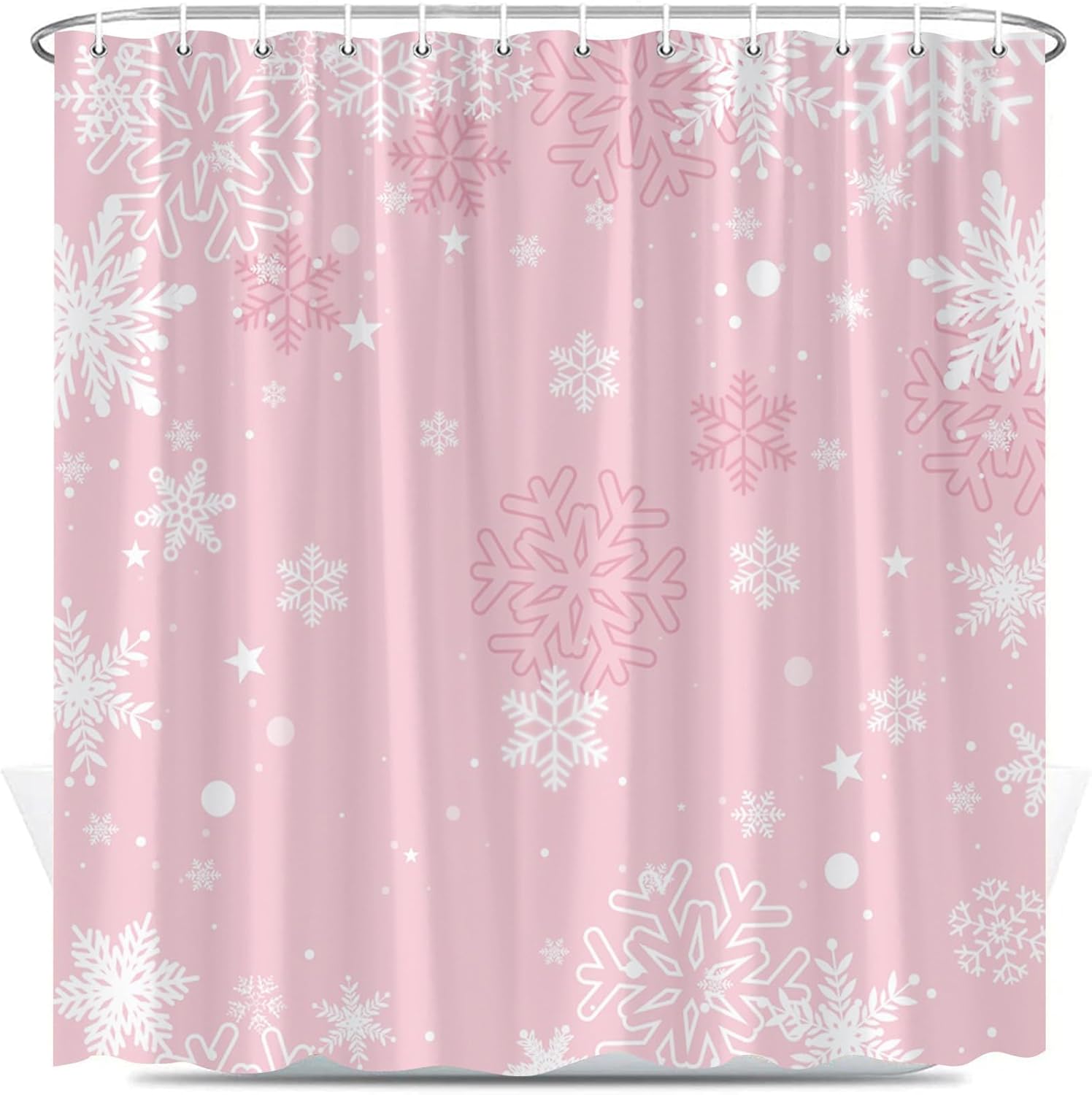 Christmas Snowflakes Shower Curtain Winter Snowflake Rustic Snow Scene Xmas New Year Holiday Black Bathroom Decor Polyester Fabric with Hooks