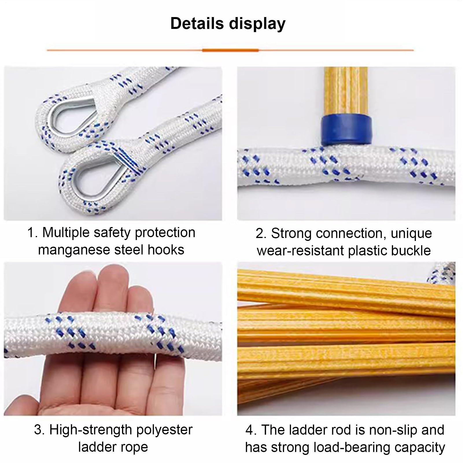 Échelle à Corde de Secours, 3 M Échelle de Corde de Bateau, Échelles de Cordes d'évacuation d'urgence avec 2 Crochet, pour Balcon et -Corps, voilier,Kayak, Canoë-Kayak, cCapacité de Charge 300kg