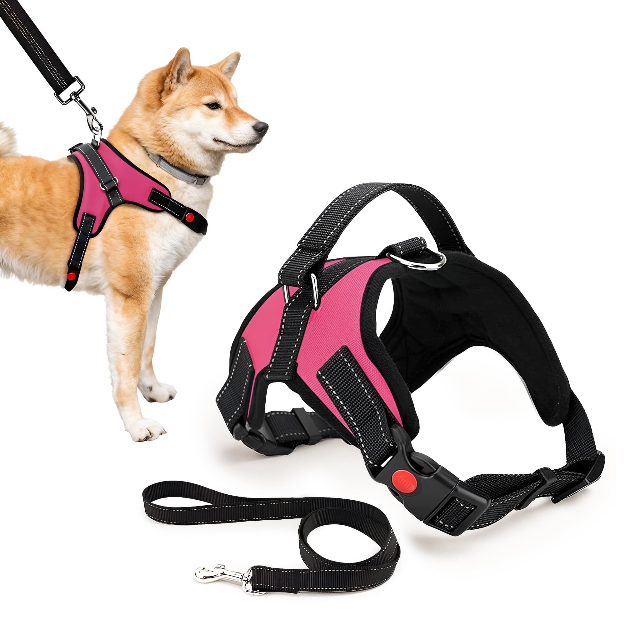 WedDecor No Pull Dog Harness with Lead Set for Medium Dog, Breathable, Adjustable & Safe Pet Vest Harness for Dogs, Reflective Dog Control Harness UK for Training & Walking, Medium - Pink