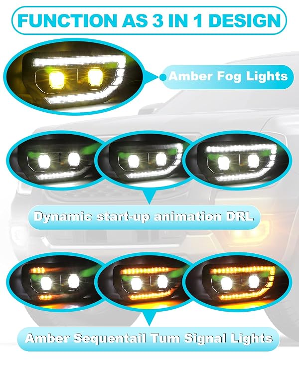 2Pcs 55W Led Fog Lights DRL For 2022 2023 2024 2025 2026 Ford Ranger Accessories Daytime Running Light with Amber Sequential Turn Signal & White Startup Animation(Only Fits xl/xlt/lariat) (DRL) by Zrebrio - Image 4
