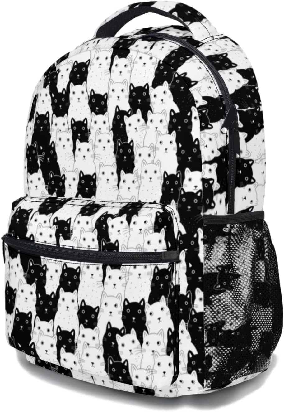 Cute Cat Backpack Black and White Cat Theme Print School Bookbag Fun Animals Pattern College Shoulders Back Pack for Travel Hiking Camping - Image 3